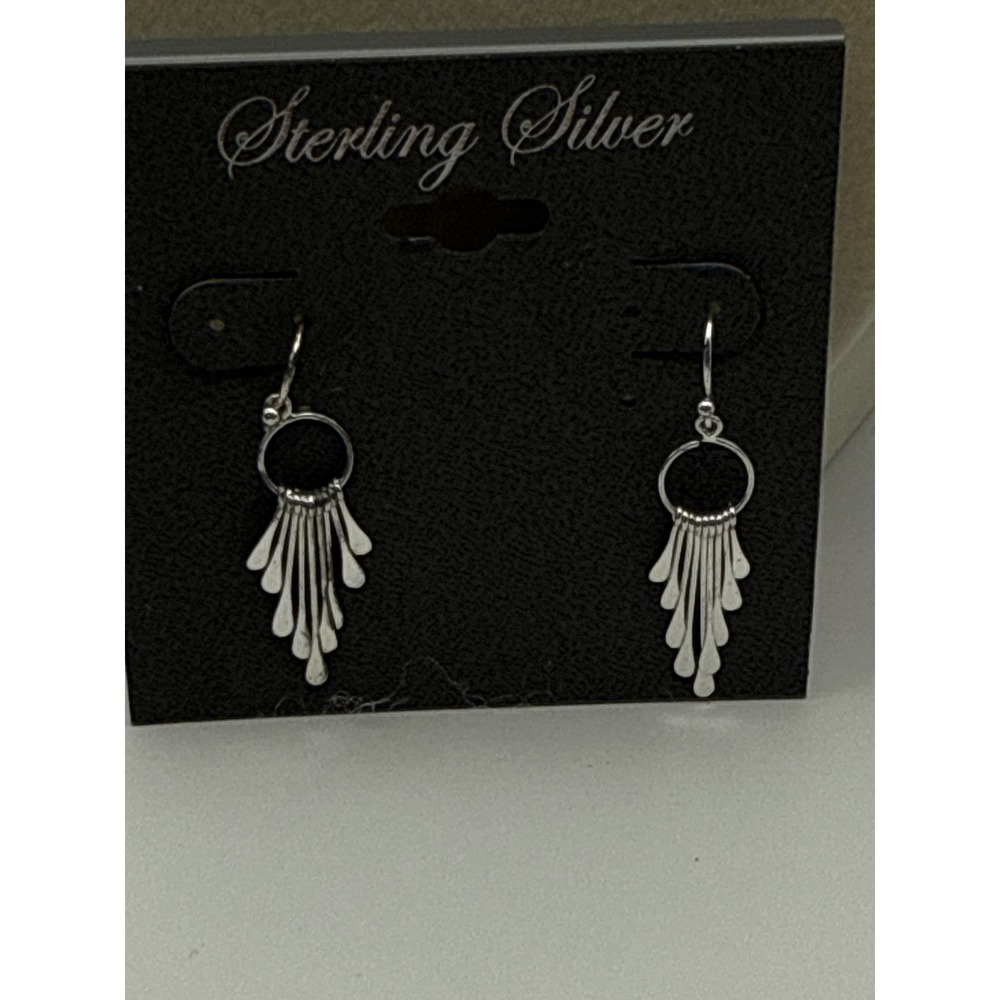 JCPenney Sterling Silver Drop Panel Fringe Hoop Dangle Earrings EA4418 New